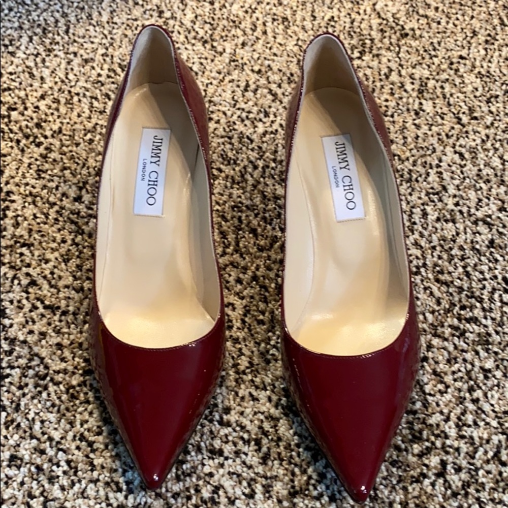 New Jimmy Choo Romy Burgundy Leather Heels Size 38